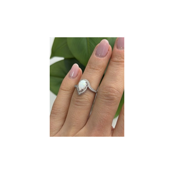 925 Sterling Silver Opal & Beryl Ring Size 6