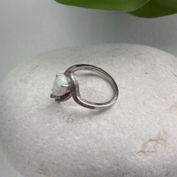 925 Sterling Silver Opal & Beryl Ring Size 6