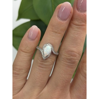 925 Sterling Silver Opal & Beryl Ring Size 6