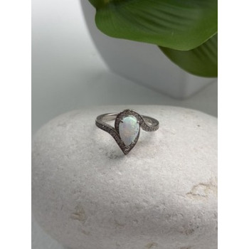 925 Sterling Silver Opal & Beryl Ring Size 6