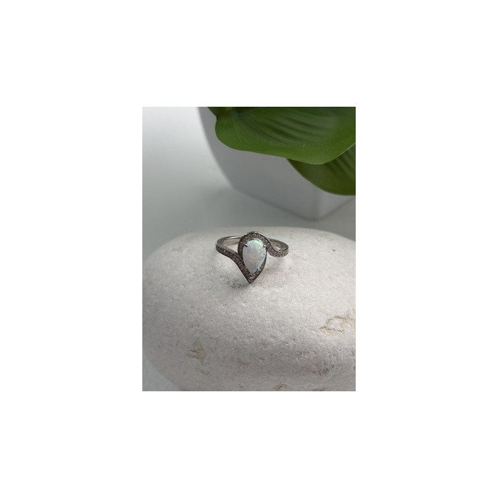 925 Sterling Silver Opal & Beryl Ring Size 6