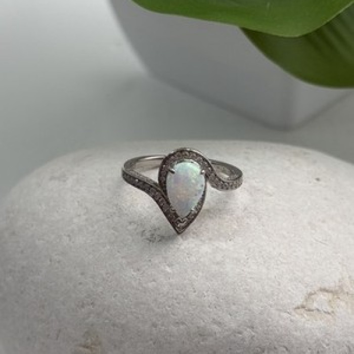 925 Sterling Silver Opal & Beryl Ring Size 6