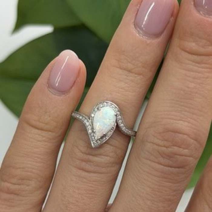 925 Sterling Silver Opal & Beryl Ring Size 6