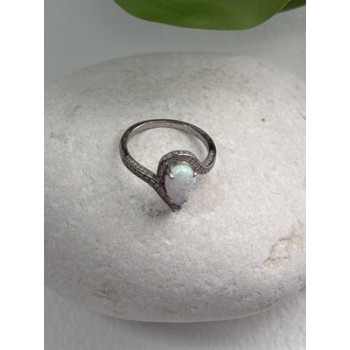 925 Sterling Silver Opal & Beryl Ring Size 6
