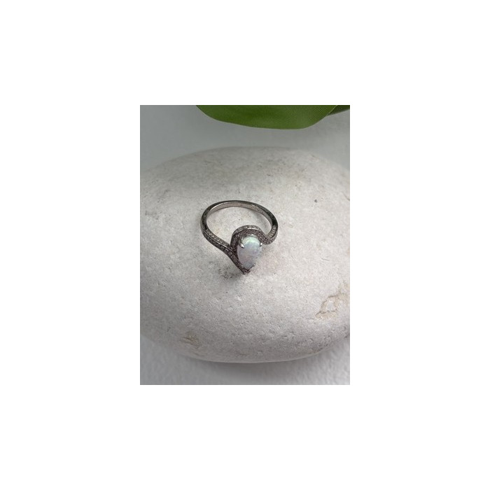 925 Sterling Silver Opal & Beryl Ring Size 6