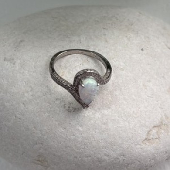 925 Sterling Silver Opal & Beryl Ring Size 6