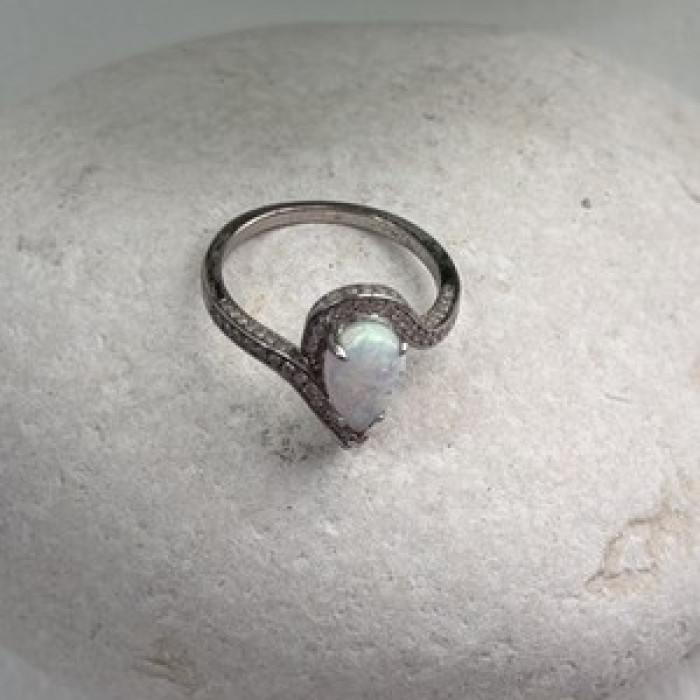 925 Sterling Silver Opal & Beryl Ring Size 6