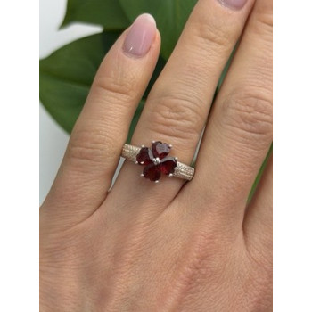 925 Sterling Silver Garnet Heart Flower Ring Size 7.5
