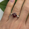 925 Sterling Silver Garnet Heart Flower Ring Size 7.5
