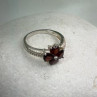925 Sterling Silver Garnet Heart Flower Ring Size 7.5