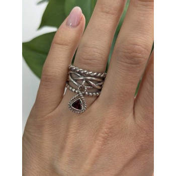 Israel 925 Sterling Silver Garnet Ring Size 7.5
