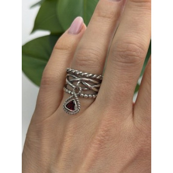 Israel 925 Sterling Silver Garnet Ring Size 7.5