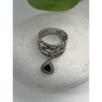 Israel 925 Sterling Silver Garnet Ring Size 7.5