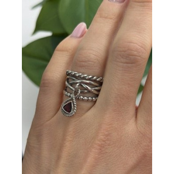 Israel 925 Sterling Silver Garnet Ring Size 7.5