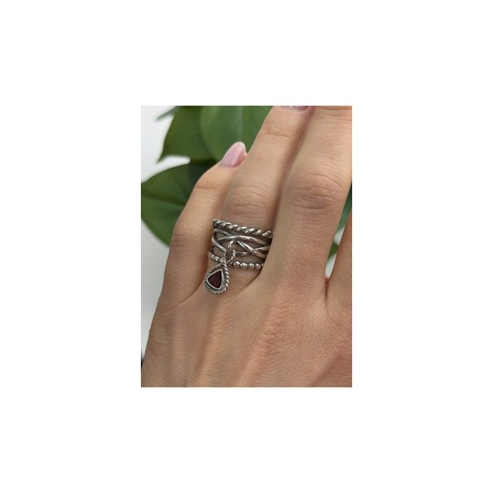 Israel 925 Sterling Silver Garnet Ring Size 7.5