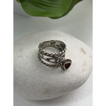 Israel 925 Sterling Silver Garnet Ring Size 7.5