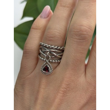 Israel 925 Sterling Silver Garnet Ring Size 7.5