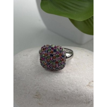 925 Sterling Silver Multi Color Spinel Ring Size 10