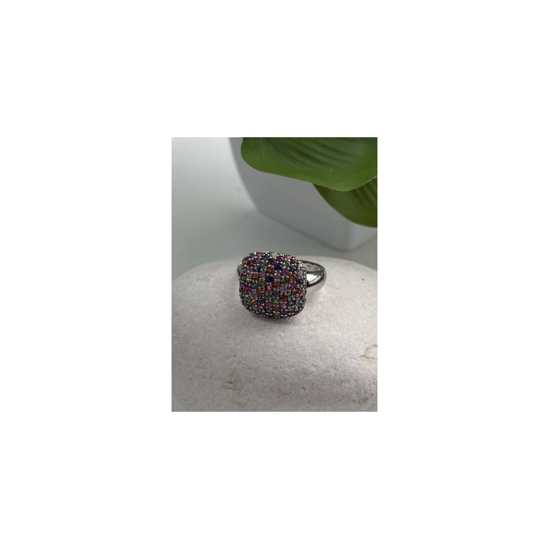 925 Sterling Silver Multi Color Spinel Ring Size 10