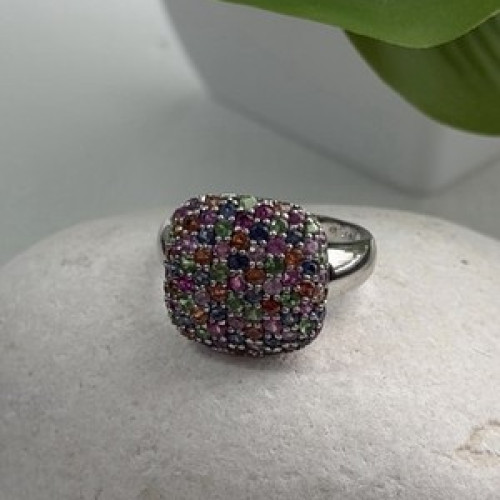 925 Sterling Silver Multi Color Spinel Ring Size 10