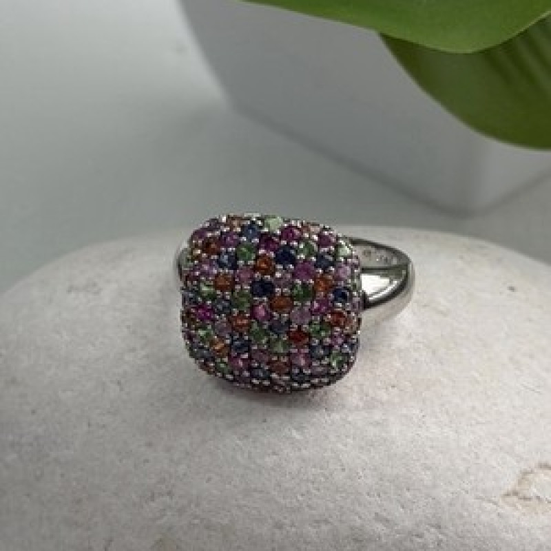 925 Sterling Silver Multi Color Spinel Ring Size 10