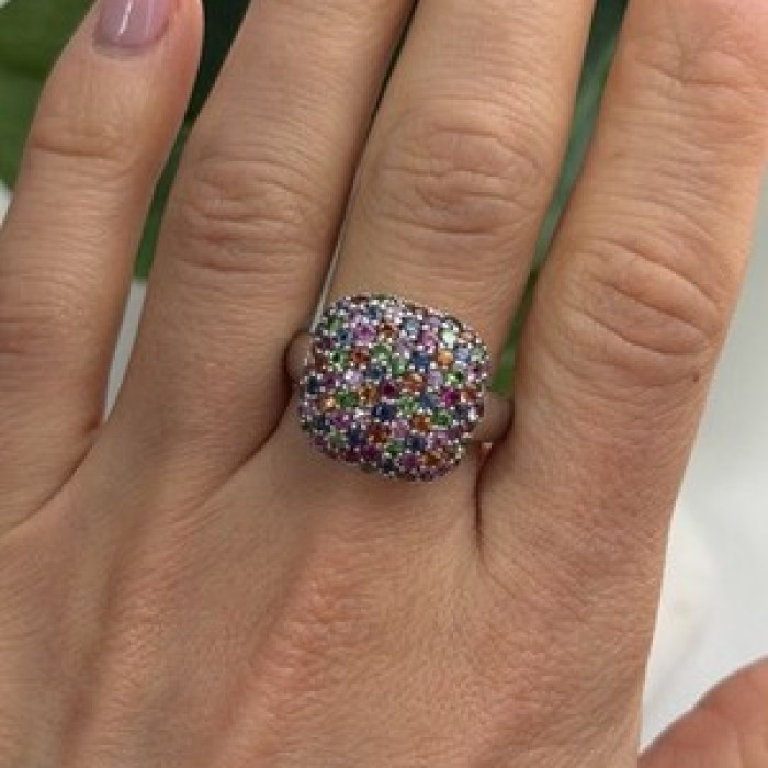 925 Sterling Silver Multi Color Spinel Ring Size 10