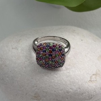 925 Sterling Silver Multi Color Spinel Ring Size 10
