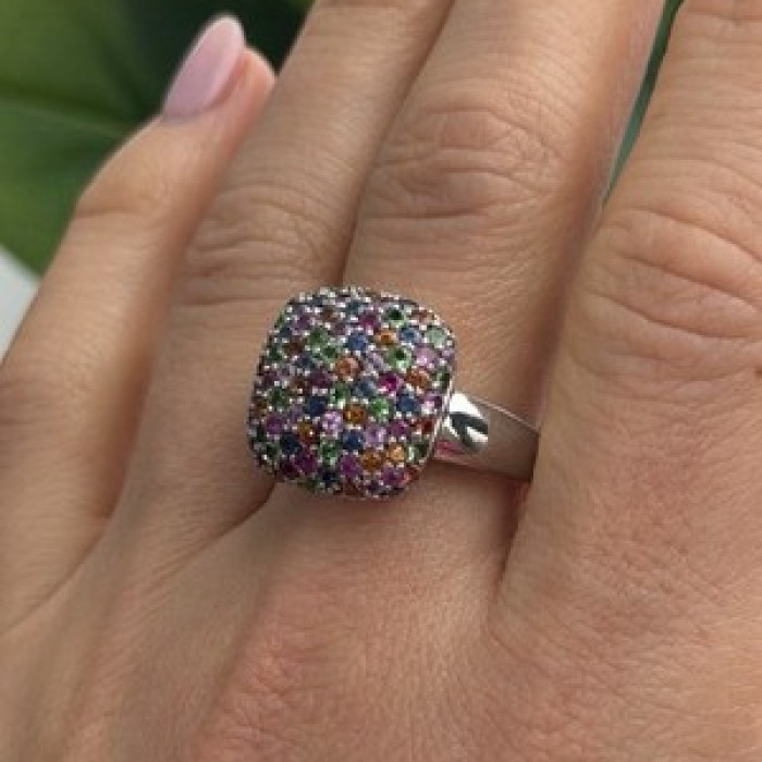 925 Sterling Silver Multi Color Spinel Ring Size 10