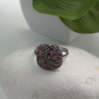 925 Sterling Silver Multi Color Spinel Ring Size 10