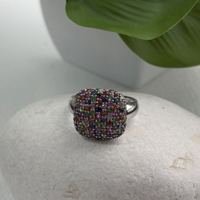 925 Sterling Silver Multi Color Spinel Ring Size 10