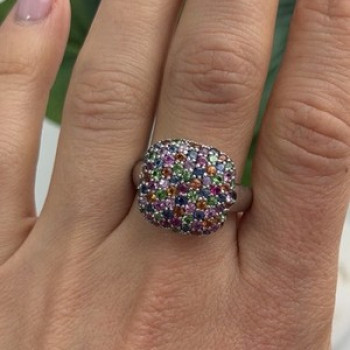 925 Sterling Silver Multi Color Spinel Ring Size 10