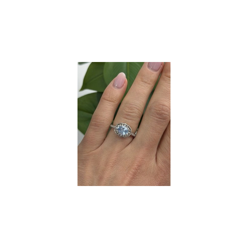 925 Sterling Silver Blue Topaz & Beryl Ring Size 7