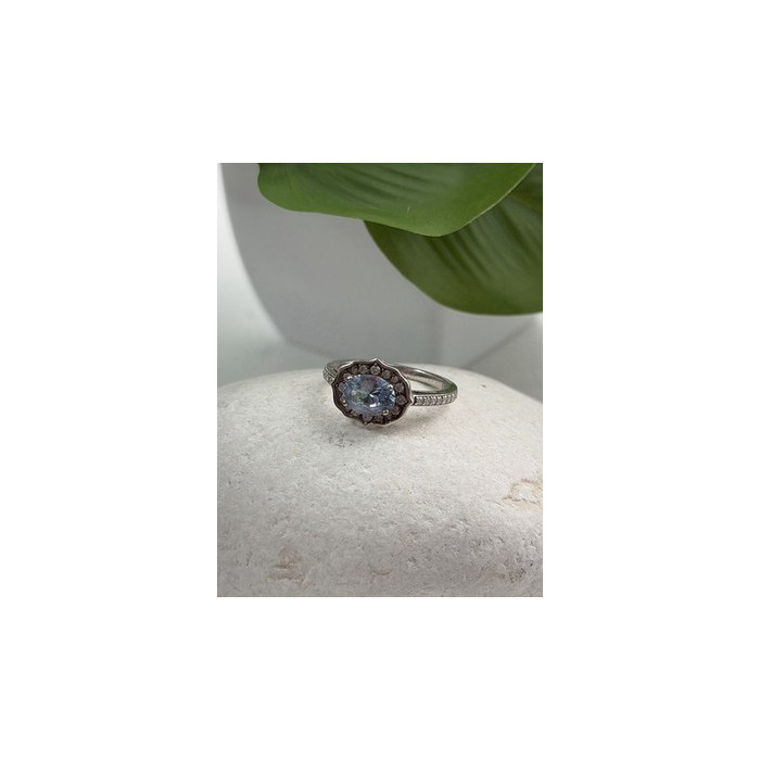 925 Sterling Silver Blue Topaz & Beryl Ring Size 7