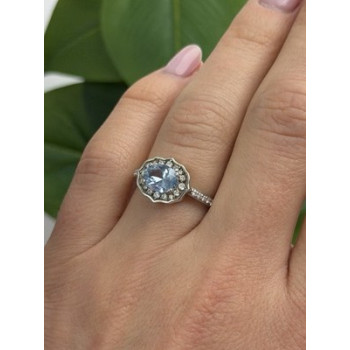 925 Sterling Silver Blue Topaz & Beryl Ring Size 7