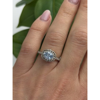 925 Sterling Silver Blue Topaz & Beryl Ring Size 7
