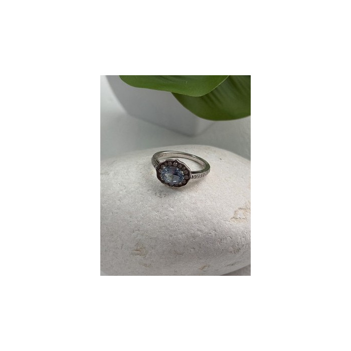 925 Sterling Silver Blue Topaz & Beryl Ring Size 7