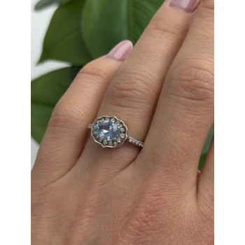 925 Sterling Silver Blue Topaz & Beryl Ring Size 7