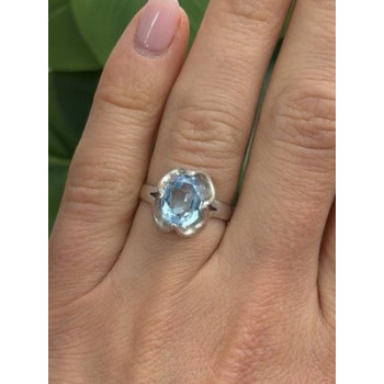 925 Sterling Silver Blue Topaz Ring Size 7.5