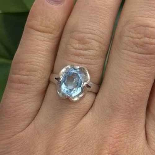 925 Sterling Silver Blue Topaz Ring Size 7.5