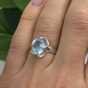 925 Sterling Silver Blue Topaz Ring Size 7.5