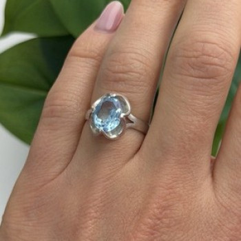 925 Sterling Silver Blue Topaz Ring Size 7.5