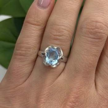 925 Sterling Silver Blue Topaz Ring Size 7.5