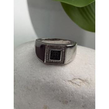 Men's 925 Sterling Silver White & Black Diamonds 0.17 ctw Ring Size 10