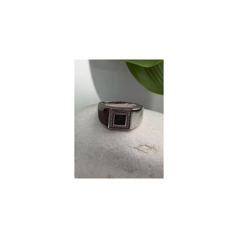 Men's 925 Sterling Silver White & Black Diamonds 0.17 ctw Ring Size 10