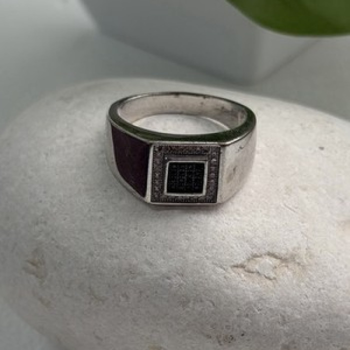 Men's 925 Sterling Silver White & Black Diamonds 0.17 ctw Ring Size 10