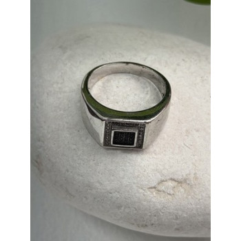 Men's 925 Sterling Silver White & Black Diamonds 0.17 ctw Ring Size 10