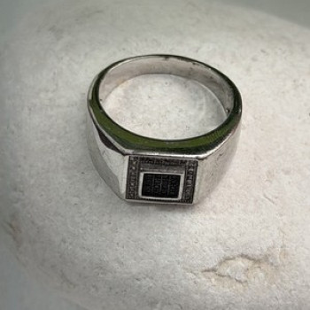 Men's 925 Sterling Silver White & Black Diamonds 0.17 ctw Ring Size 10
