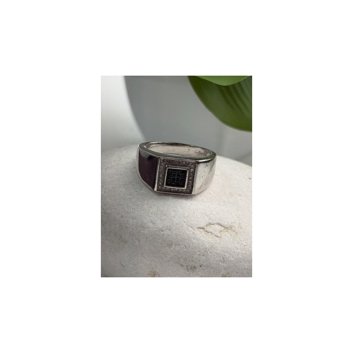 Men's 925 Sterling Silver White & Black Diamonds 0.17 ctw Ring Size 10