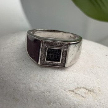 Men's 925 Sterling Silver White & Black Diamonds 0.17 ctw Ring Size 10