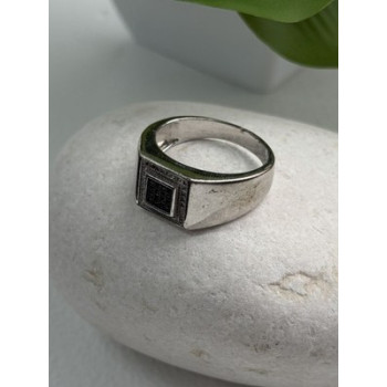 Men's 925 Sterling Silver White & Black Diamonds 0.17 ctw Ring Size 10